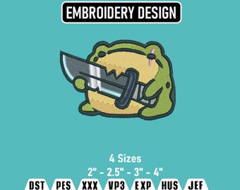Froggy with Knife Cartoon Embroidery Design (Digital Download)