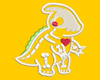Cartoon Skeleton Parasaurolophus Embroidery Design (Digital Download)