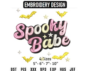 Spooky Babe Embroidery Design, Halloween Machine Embroidery (Instant Download)