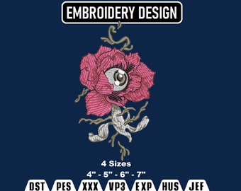 Floral Eye Embroidery Design, Botanical Machine Embroidery File (pes, dst, jef, vp3, hus)