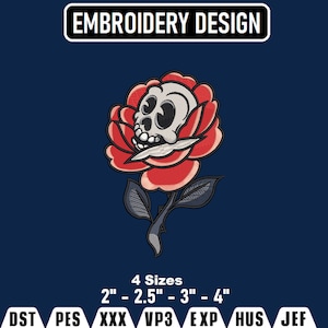 Classic Cartoon SKull Flower Embroidery Design, Machine Embroidery Design file, Pes, Dst, Jef, Vp3, Hus, Instant Download