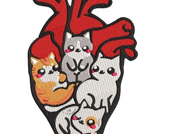 Cat Heart Embroidery Design, Valentines, Machine Embroidery File (Pes, Dst, Jef, Vp3, Hus)