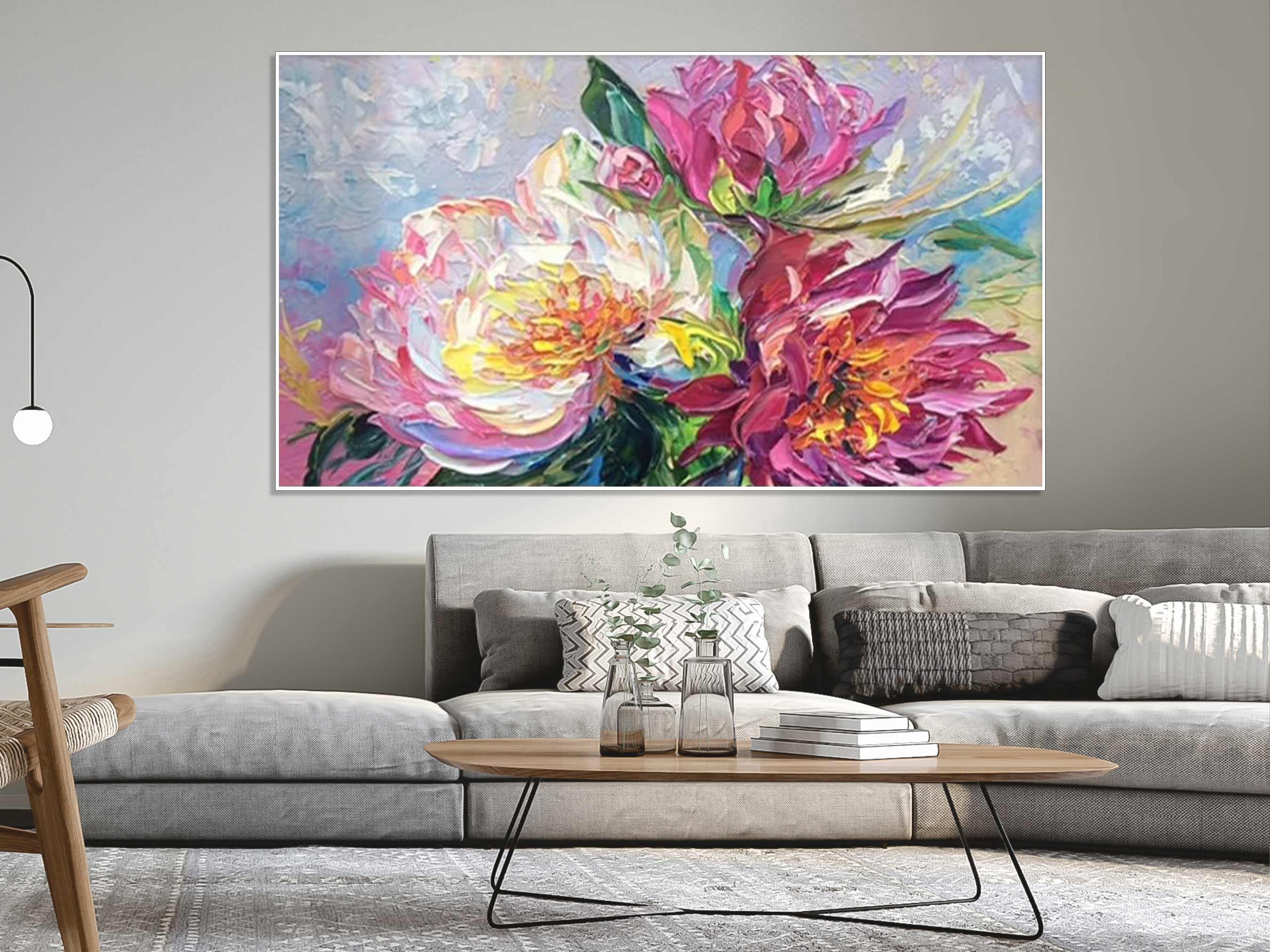 Abstract Blooming Flower Oil Painting on Canvas Purple Flower Painting ...