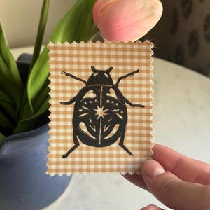 Ladybug/Beetle gingham Iron-On Handprinted Patch/Applique