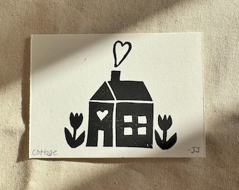 Tulip Heart Cottage Vending Machine Prints Handprinted Mini Block/Lino Print
