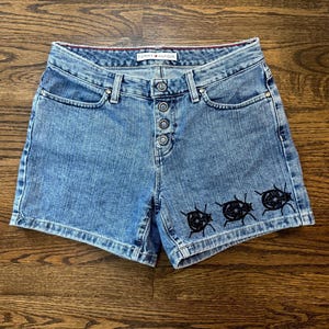 Vintage Tommy Hilfiger Jean Shorts with Blockprinted Ladybug/Beetle design