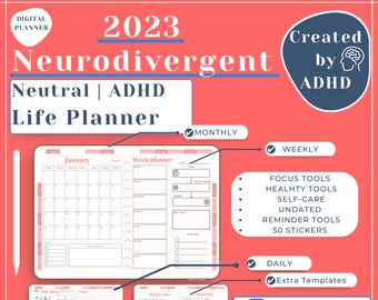 2023 Neurodivergent Versatile Adhd friendly digital planner | DATED | GoodNotes, Apple, Android | access to widgets/templates | Neutral