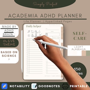 Academia ADHD Digital Planner — Reduce overwhelm. used by Adhd Adult and Students. Productivity focus. Phone & Tablet.