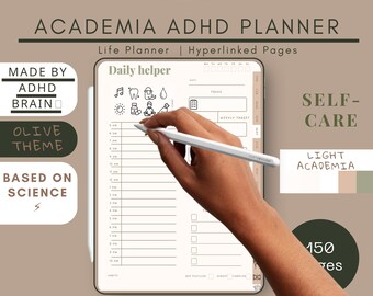 Academia ADHD Digital Planner — Reduce overwhelm. used by Adhd Adult and Students. Productivity focus. Phone & Tablet.