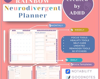 Cuaderno de trabajo para disfunción ejecutiva IMPRIMIBLE Ansiedad, TDAH, neurodivergente - Cuaderno de trabajo para TDAH en adultos, autocuidado y Arcoíris