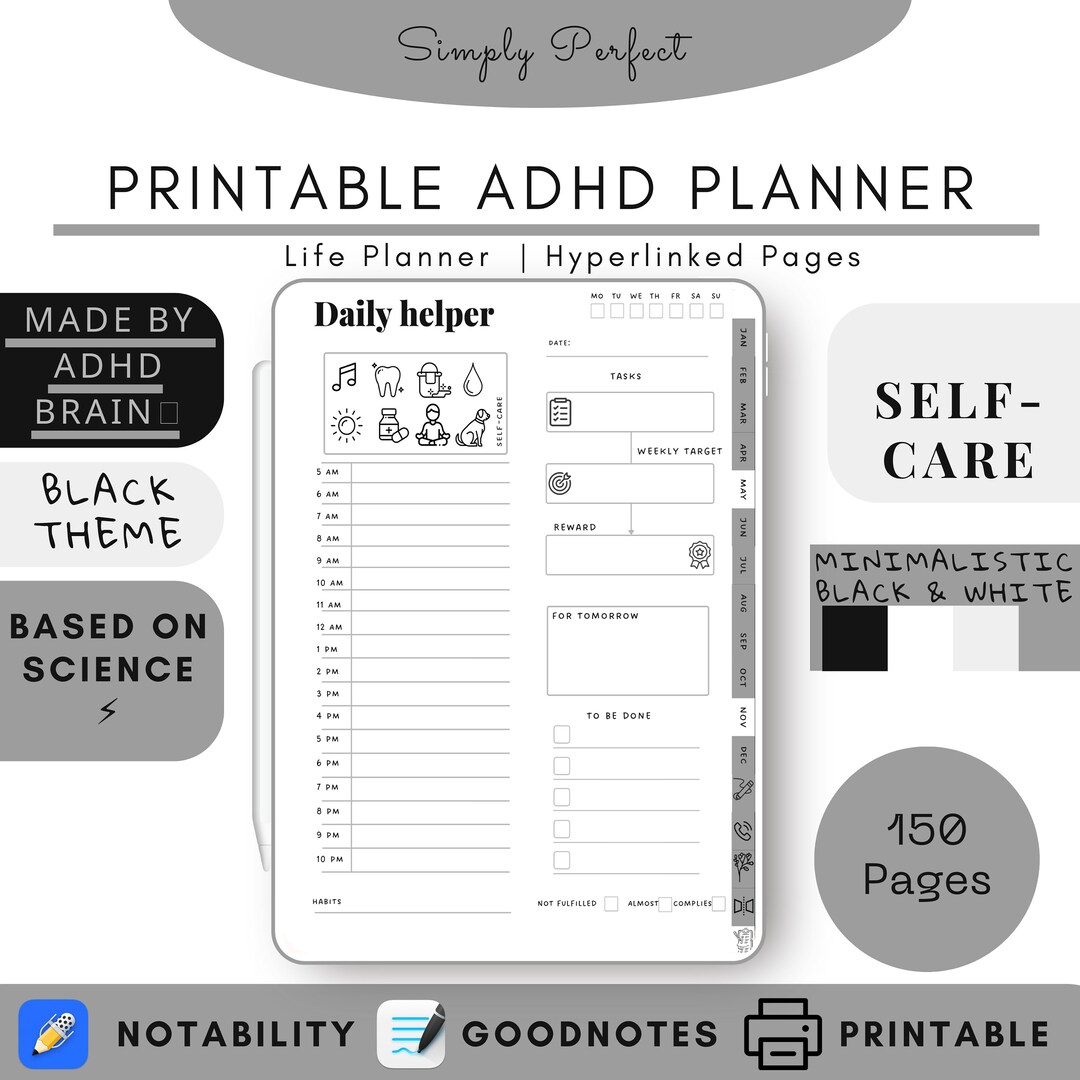 Printable ADHD Digital Planner, Life Planner, ADHD Planner Adult, ADHD