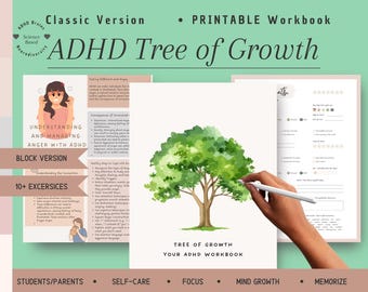 Tree of Growth Workbook - A Personalized ADHD Journal for Emotional Well-being and Task Management- Blockbased Shaping Progress