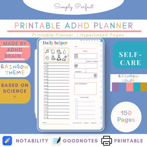 ADHD & Executive Dysfunction Workbook Printable PDF Adult Self Care Guide for Anxiety, Neurodivergent - Rainbow Mind Mental Health Planner