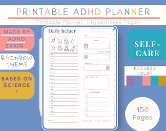 ADHD & Executive Dysfunction Workbook Printable PDF Adult Self Care Guide for Anxiety, Neurodivergent - Rainbow Mind Mental Health Planner