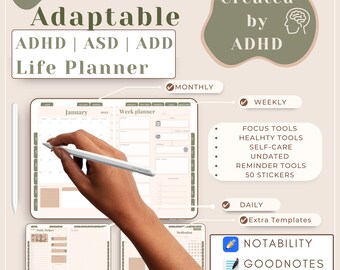 2023 Adaptable ADHD | ASD | ADD Life Planner, Increase your Productivity and Focus on the important things of life | Light Academia