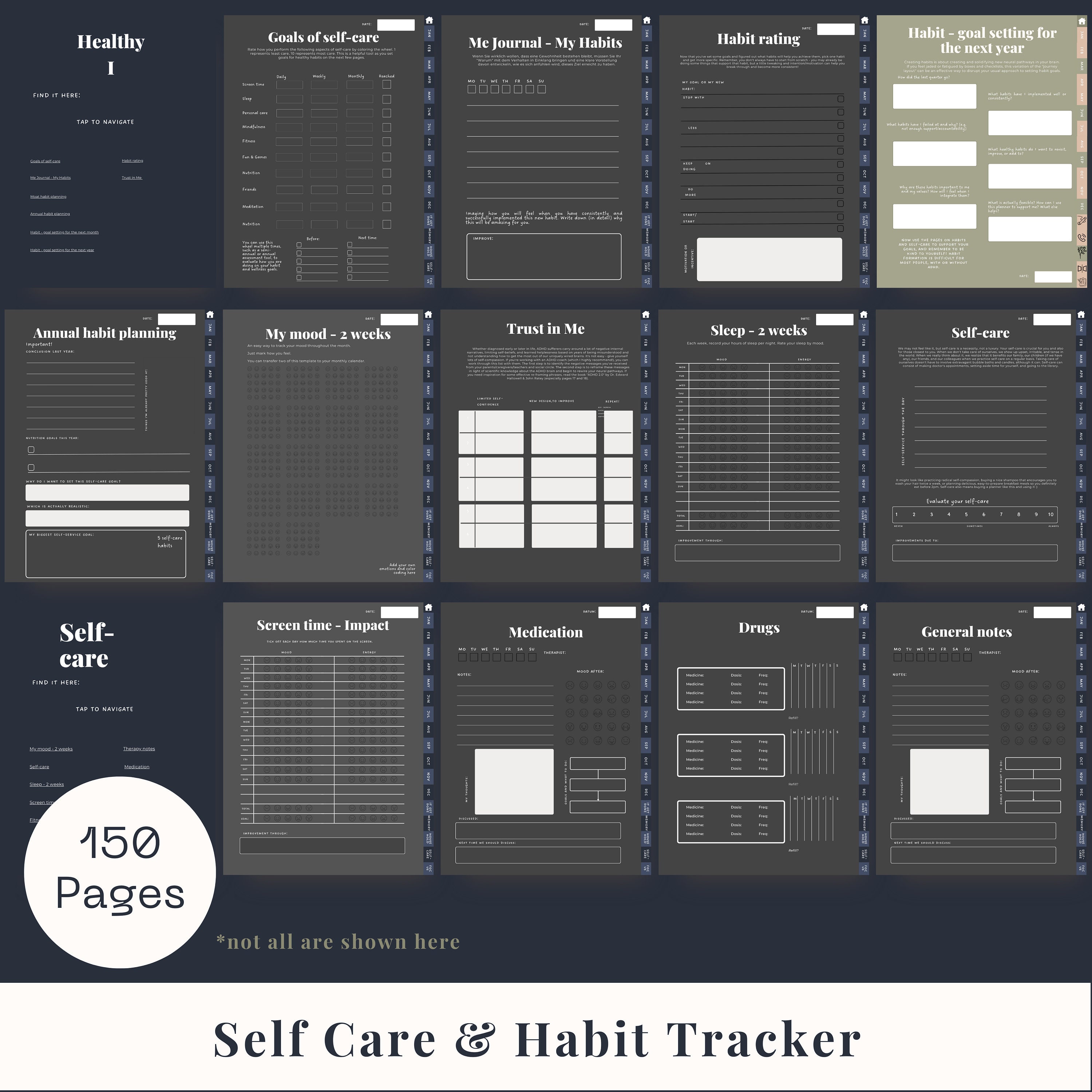 Dark ADHD Digital Planner for Ipad, Goodnotes + Android. Adult ADD ...