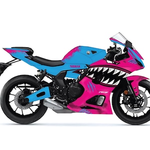 Yamaha YZF R7 Graphic Kit (2021-2024): Funky Shark Pink & Blue Decals