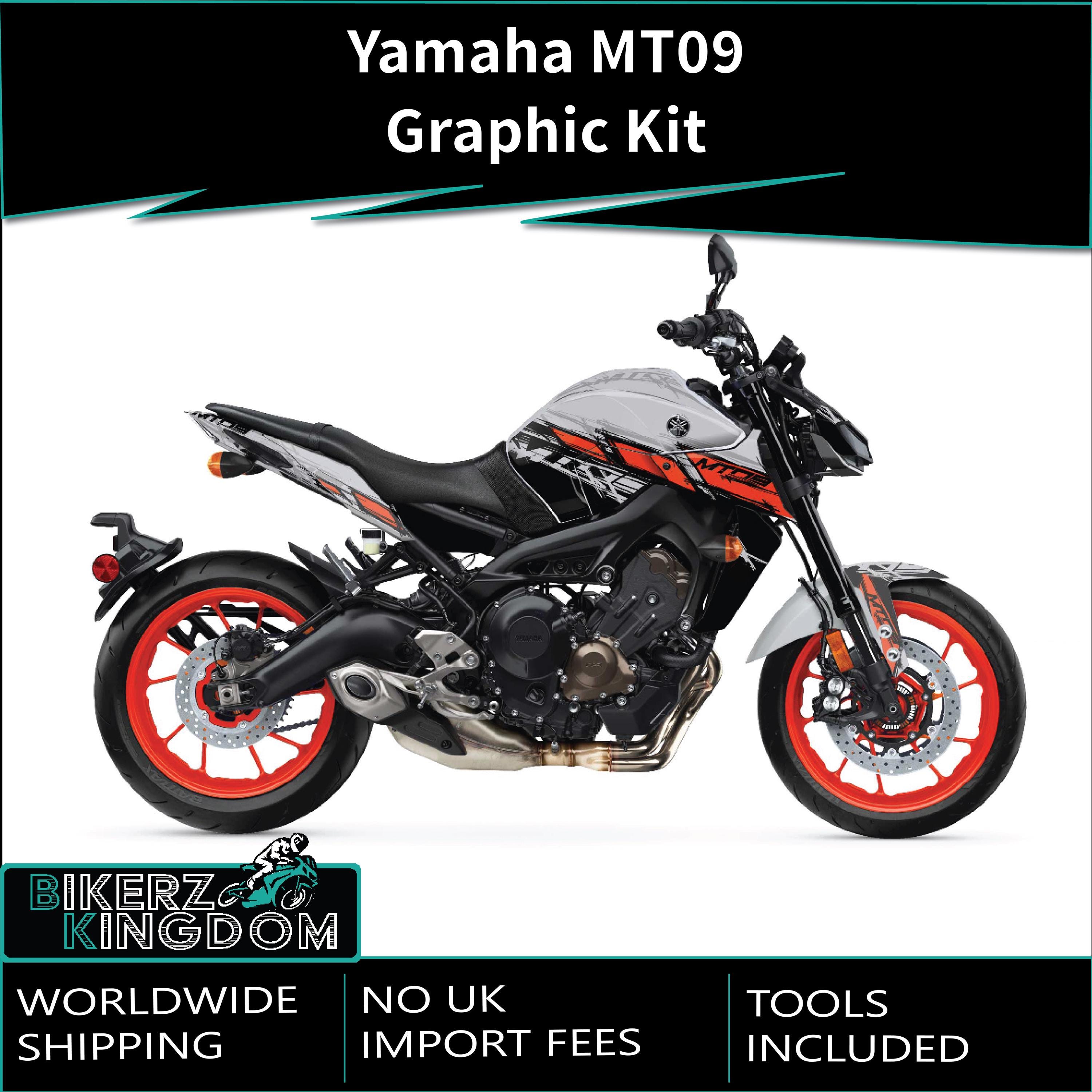 Yamaha MT09 Orange Lightning Graphic Kit: Motorcycle Vinyl Decal 