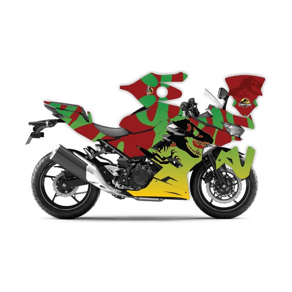 き*ん様 シャピロンスタイル ホワイト CCロゴ　ノベルティ Kawasaki Ninja 400 2018-2024 Jurassic Park Theme Graphic Decal