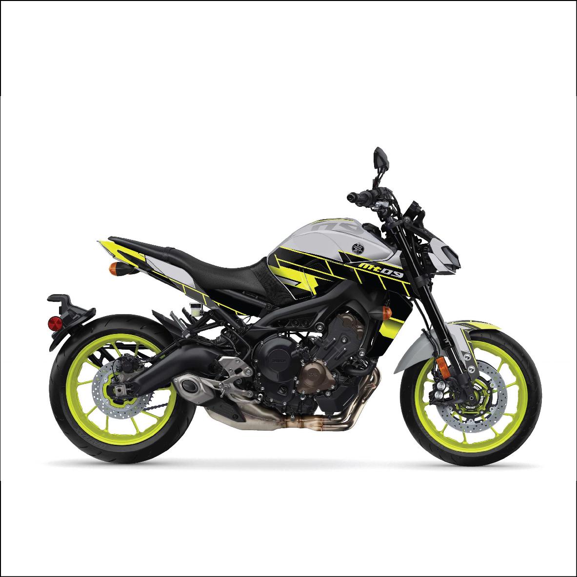Yamaha MT09 Black Yellow Graphic Kit: Motorcycle Vinyl Decal Set