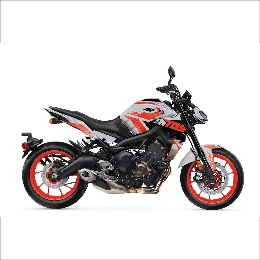 Yamaha MT09 Light Grey & Orange Graphic Kit: Motorcycle Vinyl