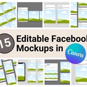 15 redigerbara Facebook-mockups, Canva-mallar, mockups för sociala medier, digital nedladdning, Facebook-layout