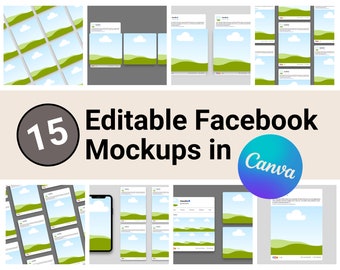 15 Editable Facebook Mockup, Canva Templates, Social Media Mockup Templates, Digital Download, Facebook Layout