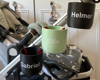 Personalized cup holder for baby stroller. Pram cup holder with custom name. Baby shower gift- jbnordic