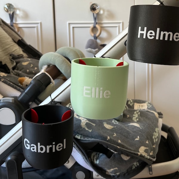 Personalized cup holder for baby stroller. Pram cup holder with custom name. Baby shower gift- jbnordic