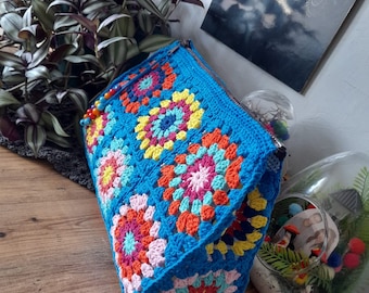 Knitting Bag, Crochet Bag, Granny Square Bag, Crochet Shoulder Bag, Gift For Her, Mother's Day, Vintage Style Bag