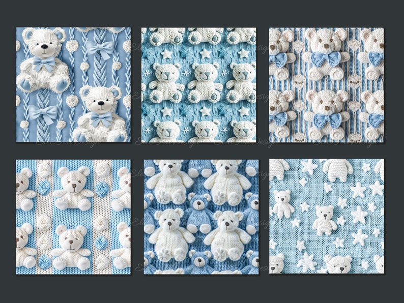 Blue Teddy Bear Seamless Repeat Pattern. 3d Knitted Texture Digital ...