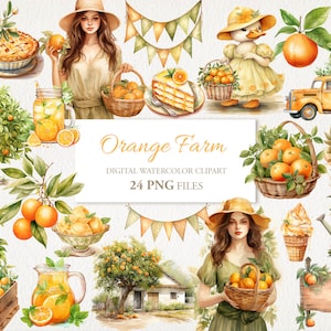 Pacote PNG de clipart de aquarela de verão de fazenda laranja. Ilustração de IA. Download instantâneo para uso comercial. Cartão de diário indesejado. PACOTE 24