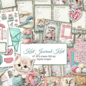 Stricken gestrickt Planer Junk Journal Kit. Shabby Chic Cottagecore Fussy Schnitte, Ephemera, Seiten, Kraftpapier. Digitaler Download. 47ER PACK
