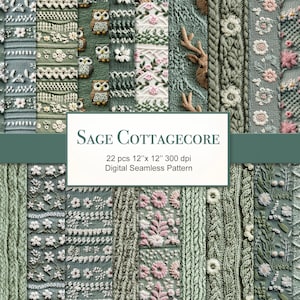 May include: A set of 22 digital seamless patterns featuring sage green and pink floral designs. The patterns are perfect for crafting, scrapbooking, and digital design projects.  SAGE COTTAGECORE 22 pcs 12"x 12" 300 dpi Digital Seamless Pattern