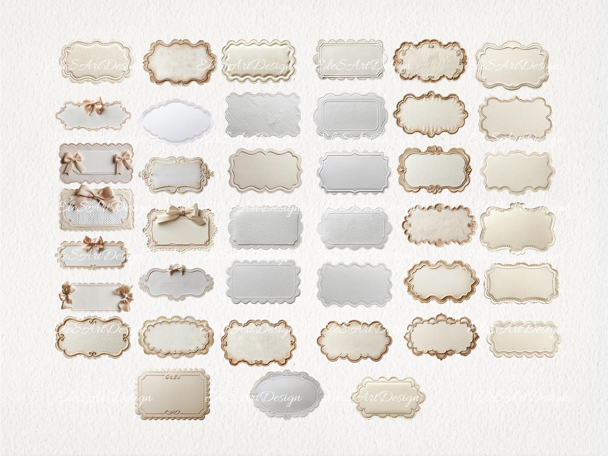 40 PNG Empty Wavy Labels Notes. Vintage Victorian Beige White Frames ...