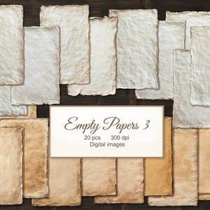 20 PNG Empty Sheets of Paper. Vintage Old Paper for Junk Journal Ephemera. Digital Download