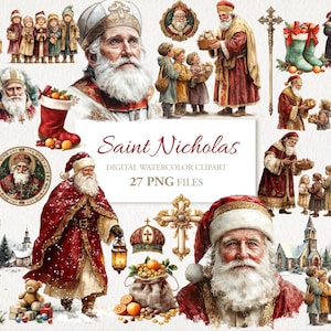Nikolaus Weihnachten Clipart PNG Bundle. KI Illustration. Kommerzielle Nutzung. Sammelalbum Junk Journal. 27 PNG
