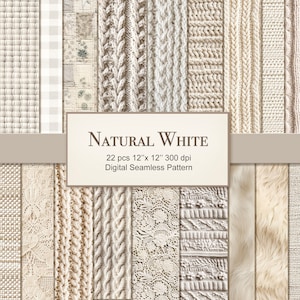 Modèle Sans Couture Naturel Blanc Beige. Lot de papier numérique texturé en fourrure, dentelle et tissu. Utilisation commerciale. Journal de déchets de scrapbooking. 22 PAQUET