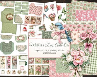 Mothers Day Mom Journal Add On.  Ephemera Fussy Cuts Craft Paper. Digital Download. 20 PACK