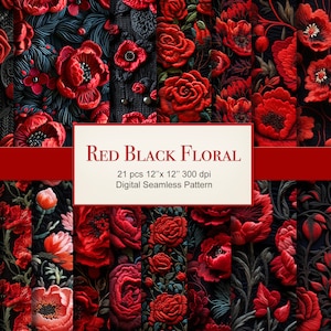 Roses Rouges Sur Fond Noir. Lot numérique de texture de broderie feutrée confortable. Utilisation commerciale. Journal de scrapbooking pour scrapbooking. 18 PAQUET