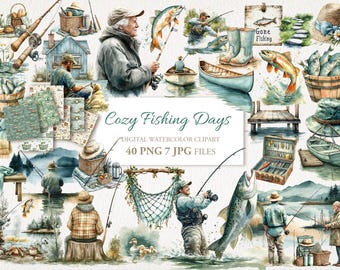 Pacchetto di clipart acquerellate a tema pesca. Stile cottagecore vintage. Illustrazione AI. Uso commerciale. Biglietto per diario. 40 PNG 7 JPG Motivo senza soluzione di continuità