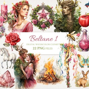 Beltane Wicca Wiccan Celtic Neopagan Watercolor Clipart. PNG Bundle. AI Illustration. Commercial Use. Witch Scrapbook Junk Journal Grimoire