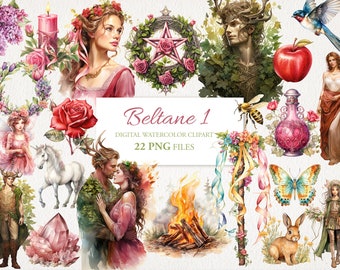 Beltane Wicca Wiccan Celtic Neopagan Watercolor Clipart. PNG Bundle. AI Illustration. Commercial Use. Witch Scrapbook Junk Journal Grimoire