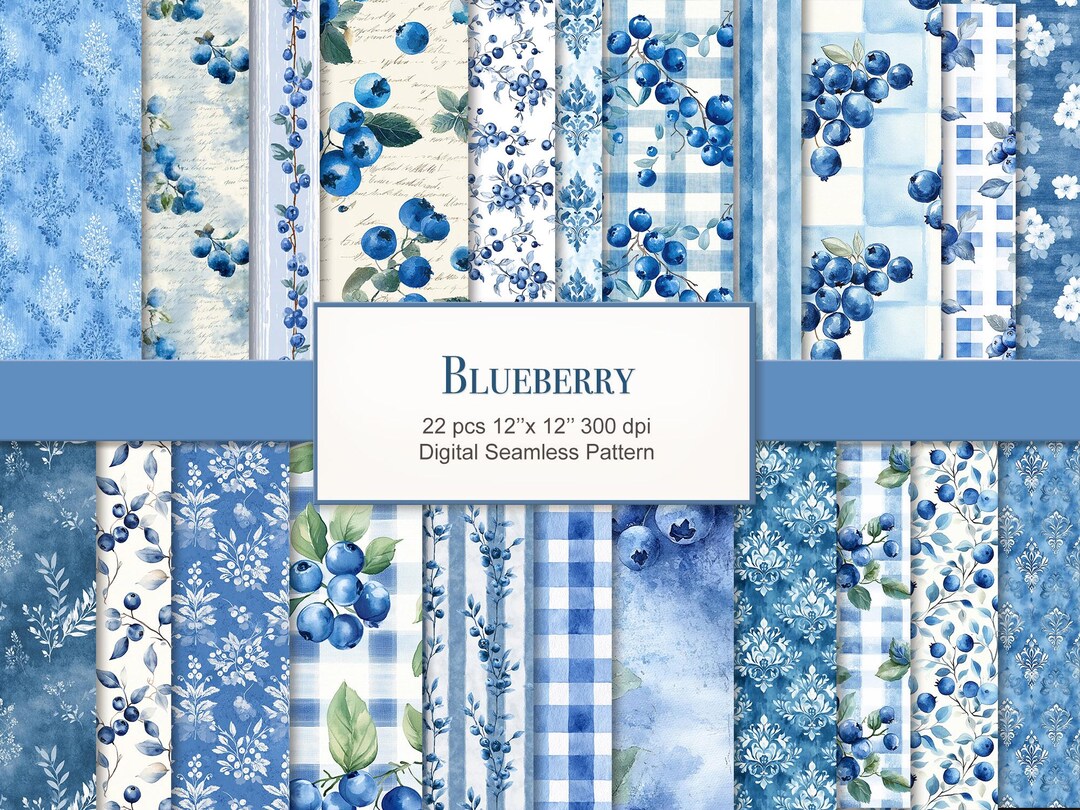 Blueberry Seamless Pattern. Digital Bundle. Commercial Use. 22 PACK - Etsy