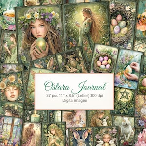 Ostara Junk Journal afdrukbare dubbele pagina's, grimoire. Wicca Wicca Heidense magie. Digitale download. AI-illustratie. VERPAKKING VAN 27