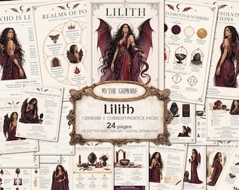 リリス神話グリモワール、対応表、魔法の印刷可能ページ。影の書。デジタルダウンロード