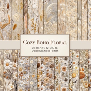 Padrão Floral Boho Aconchegante Feltrado Sem Costura. Pacote de Papel Digital Flores Marrons Bege. Uso Comercial. Diário de Scrapbook de Artesanato. PACOTE COM 28