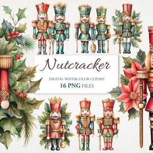 Quebra-nozes Natal Inverno Aquarela Clipart PNG Pacote. Ilustração de IA. Download instantâneo para uso comercial.