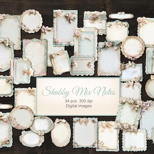 34 png shabby-mixnotities. Vintage Victoriaanse lege blanco pagina's met tags voor ongewenste tijdschriften. Digitale download.