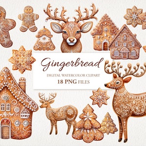 Pacchetto PNG di clipart dell'acquerello invernale di biscotti di Natale di pan di zenzero. Illustrazione AI. Download istantaneo per uso commerciale. Diario spazzatura dell'album